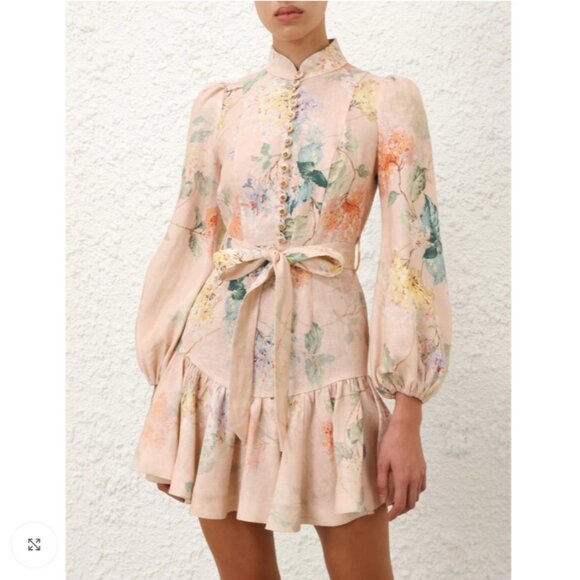 Zimmermann Dresses & Skirts - Zimmermann Women‘s Illuminate Peach Hydrangea Peplum Linen Mini Dress